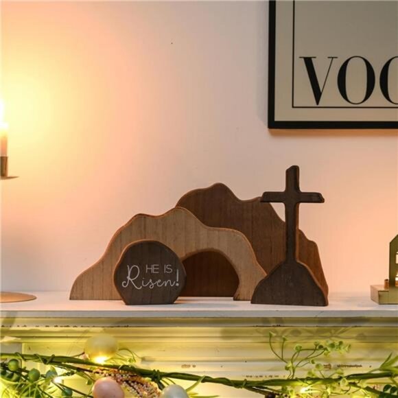 Empty Tomb Easter Scene and Christian Cross Decoration Wood Easter - Picture 4 of 7